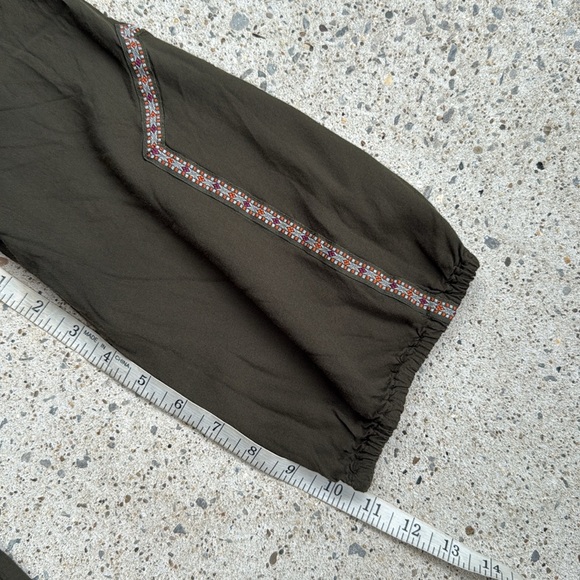 Anthropologie Edme and Esyllte Olive Peasant Boho Dress W Ribbon Trim Medium - Picture 10 of 12